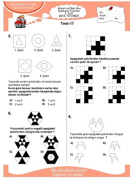 ilkokul 1. Sınıf Bilsem Zeka Testi 